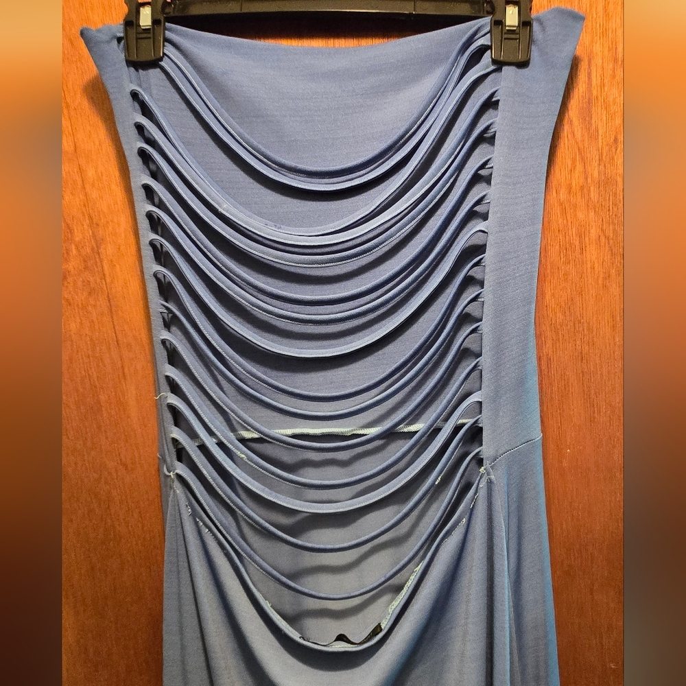 HAODUOYI Blue Maxi Dress Strapless Backless Gradient Color SzL - Picture 8 of 12